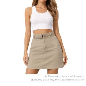 Y2K Khaki Utility Mini Skirt D-Ring Belt Stretch Sz 13 Fits